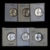 6  xf-BU Washington Quarters 25c , 1959-p. 1958-d, 1957-d, 1955-d, 1954-d