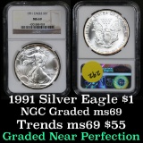 NGC 1991 Silver Eagle Dollar $1 Graded ms69 by NGC