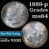 1889-p Rainbow Toned Morgan Dollar $1 Grades Choice Unc