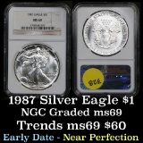 NGC 1987 Silver Eagle Dollar $1 Graded ms69 by NGC