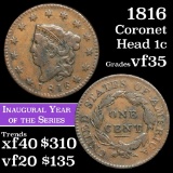 1816 Coronet Head Large Cent 1c Grades vf++