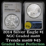 NGC 2014 Silver Eagle Dollar $1 Graded ms69 by NGC