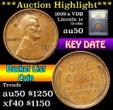 ***Auction Highlight*** 1909-s vdb Lincoln Cent 1c Graded AU, Almost Unc by USCG (fc)
