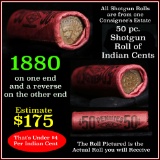 Indian Head Penny 1c Shotgun Roll, 1880 on one end, reverse on the other