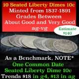 10 Seated Liberty Dimes 10c Grades ag-vg