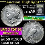 *Auction Highlight* 1921-p Vam 3 Top 50 'Ray thru 'L' Peace Dollar $1 Graded au58 By USCG (fc)