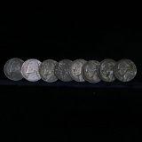 8 Jefferson Nickel dated 1941-1945, 7 Silver War Nickles, 1 1941 5c