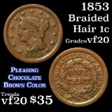 1853 Braided Hair Large Cent 1c Grades vf, very fine