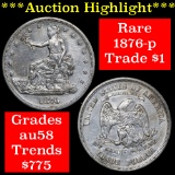 ***Auction Highlight*** 1876-p Trade Dollar $1 Grades Choice AU/BU Slider (fc)