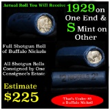 Full roll of Buffalo Nickels, 1929 on one end & a 's' Mint reverse on other end (fc)