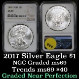 NGC 2017 Silver Eagle Dollar $1 Graded ms66 by NGC