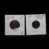 2 Indian Cents dated 1878 and 1887 1c