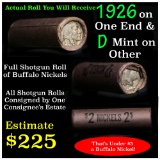 Full roll of Buffalo Nickels, 1926 on one end & a 'd' Mint reverse on other end (fc)