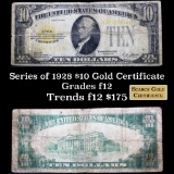 ***Auction Highlight*** 1928 $10 Gold Certificate $10 Grades f, fine (fc)