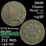 1809 Classic Head half cent 1/2c Grades vg+