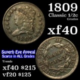 1809 Classic Head half cent 1/2c Grades xf