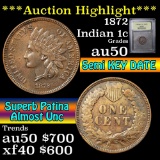 ***Auction Highlight*** 1872 Indian Cent 1c Graded AU, Almost Unc by USCG (fc)