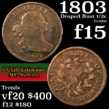 1803 Draped Bust Half Cent 1/2c Grades f+