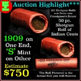 ***Auction Highlight*** Indian 1c Shotgun Roll, 1909 end, KEY date 's' mint on the other, Wow! (fc)