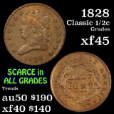 1828 Classic Head half cent 1/2c Grades xf+