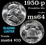 1950-p Franklin Half Dollar 50c Grades Choice Unc