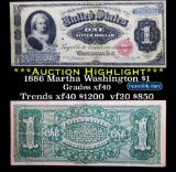 ***Auction Highlight*** 1886 $1 Large Size 'Martha Washington' Silver Certificate $1 Grades xf (fc)