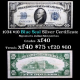 1934 $10 Blue Seal Silver Certificate $10 Grades xf