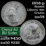 1858-p Seated Half Dollar 50c Grades Choice AU/BU Slider