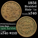 1851 Braided Hair Half Cent 1/2c Grades xf