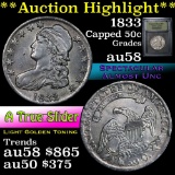 ***Auction Highlight*** 1833 Capped Bust Half Dollar 50c Graded Choice AU/BU Slider by USCG (fc)