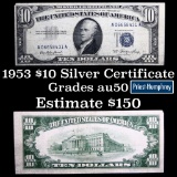 1953 $10 Blue Seal Silver Certificate $10 Grades AU, Almost Unc