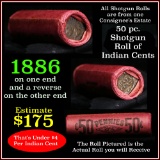 Indian Head Penny 1c Shotgun Roll, 1886 on one end, reverse on the other