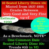 10 Seated Liberty Dimes, Starter Set, All Different Dates 10c Grades vg-vf