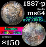 1887-p Rainbow Toned Morgan Dollar $1 Grades Choice Unc