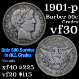 1901-p Barber Half Dollars 50c Grades vf++