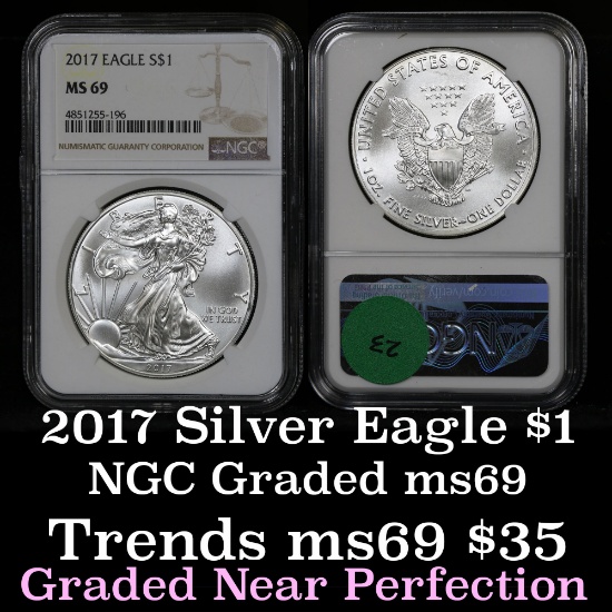 NGC 2017 Silver Eagle Dollar $1 Graded ms69 by NGC