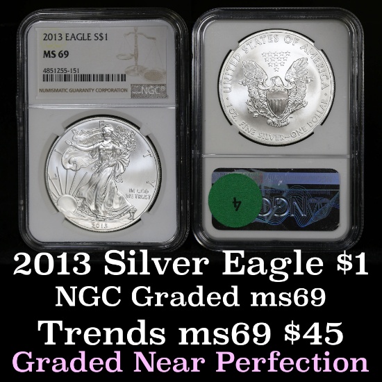 NGC 2013 Silver Eagle Dollar $1 Graded ms69 by NGC
