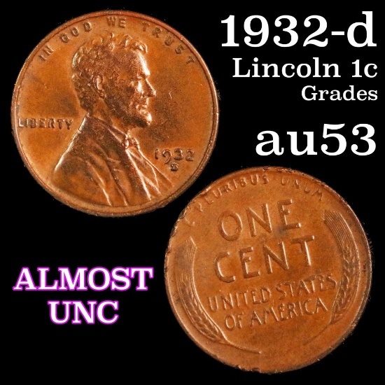 1932-d Lincoln Cent 1c Grades Select AU