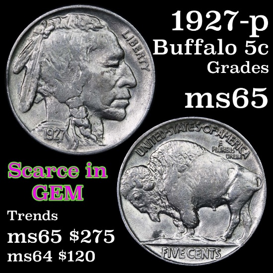 1927-p Buffalo Nickel 5c Grades GEM Unc (fc)