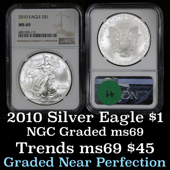 NGC 2010 Silver Eagle Dollar $1 Graded ms69 by NGC