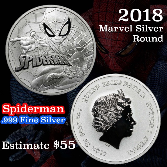2018 Spiderman Marvel Silver Round .999 Fine Silver 1 oz. Grades ms69