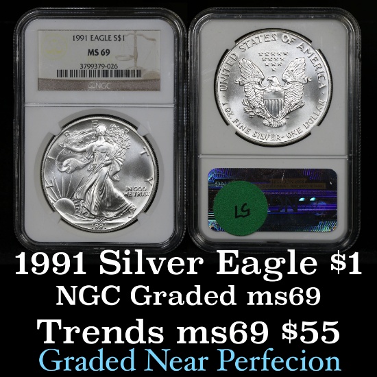 NGC 1991 Silver Eagle Dollar $1 Graded ms69 by NGC