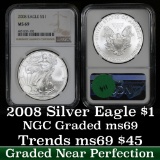 NGC 2008 Silver Eagle Dollar $1 Graded ms69 by NGC