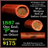 Indian Head Penny 1c Shotgun Roll, 1887 on one end, reverse on the other   1c Grades Average Circ