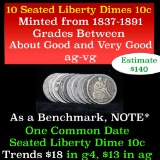 10 Seated Liberty Dimes 10c Grades ag-vg