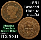 1851 Braided Hair Large Cent 1c Grades f, fine