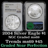 NGC 2004 Silver Eagle Dollar $1 Graded ms69 by NGC