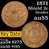 1871 Two Cent Piece 2c Grades Choice AU