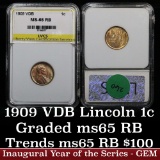 1909 vdb Lincoln Cent 1c Graded ms65 rb by LVCS