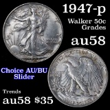 1947-p Walking Liberty Half Dollar 50c Grades Choice AU/BU Slider